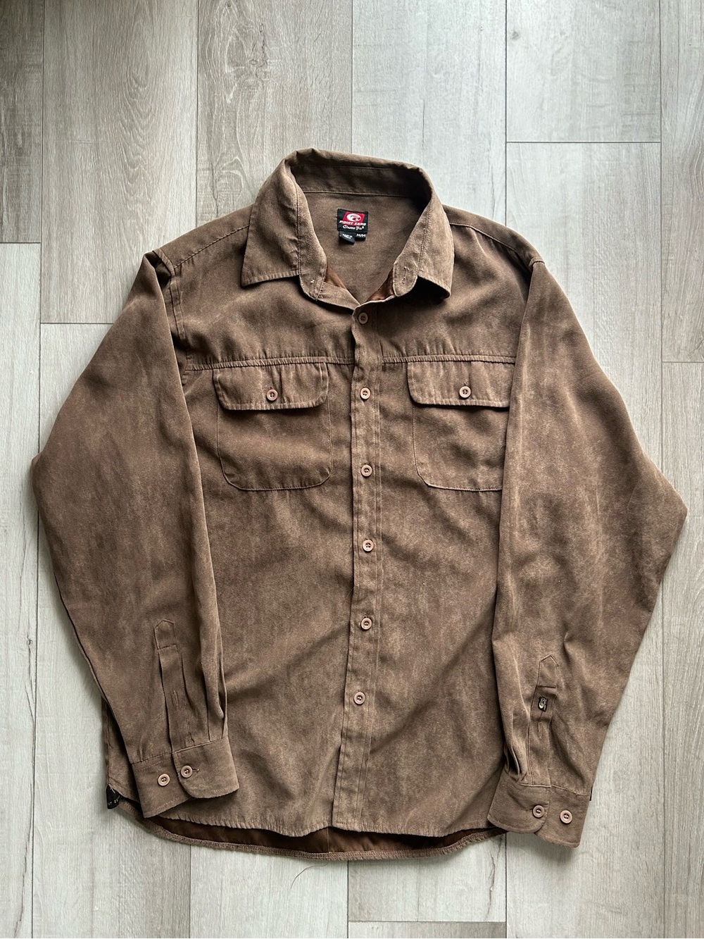 Men's Point Zero Y2K Brown Button-Up Work Shirt Jacket Medium